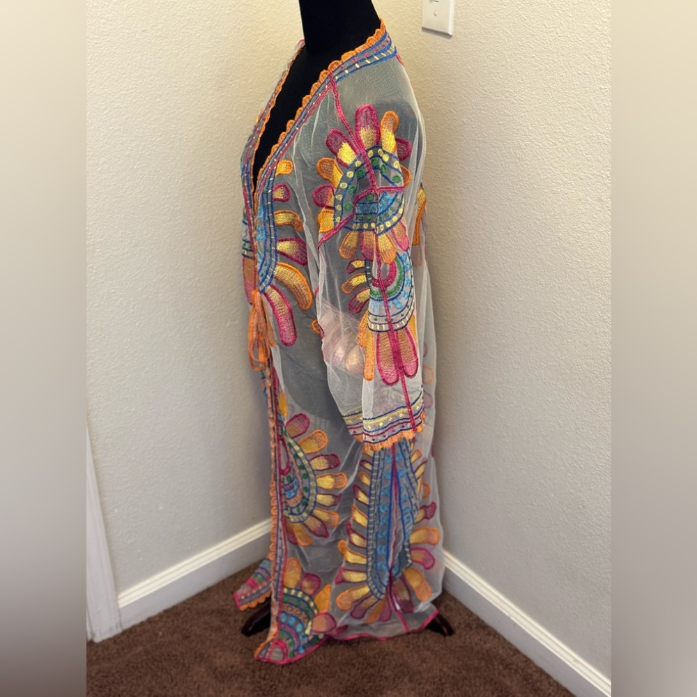 2 FOR $20 Shein Colorful Sunset Open Front Maxi Kimono Sheer Coverup ONE SIZE - Picture 3 of 8